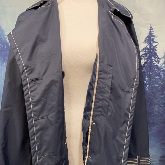 Dressbarn Jacket Coat Women's Medium Navy Blue White Button Peacoat Dress Career - Picture 8 of 11